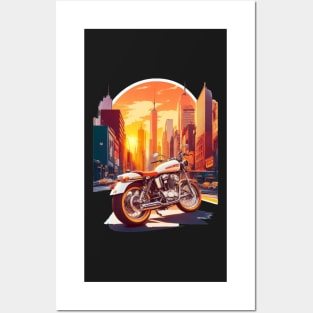 Retro Motorcycle T-Shirt Design Featuring New York City Street Posters and Art